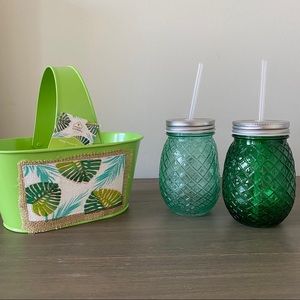 Drinking Glasses in Metal Caddy